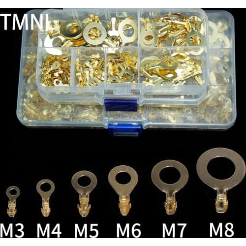 Cable Connector Barrel Wire Crimp Copper Terminal Non-Insulated Ring Type Golden Brass Lugs Eyes DIY Assortment Kit