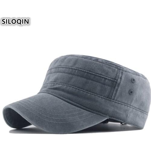 SILOQIN 100% Cotton Mens Washed Cloth Army Military Hat 2019 New djustable Size Solid Color Sports Caps Simple Fashion Flat Cap