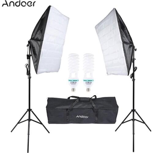 Andoer Photography Studio Lighting Kit Cube Umbrella Softbox Tent Photo Video Equipment Bulb Tripod Stand Softbox Carrying Bag