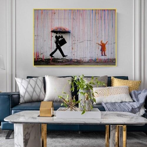 Colorful Rain Art Canvas Painting Banksy Street Graffiti Art Posters and Prints Wall Art Picture for Living Room Home Decor