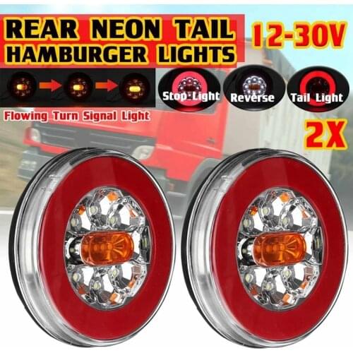 Round LED 4 in 1 Truck Taillight 12-24V Dynamic Tail Trun Signal Reverse Lamp Rear Brake Stop Light for Trailer RV Bus