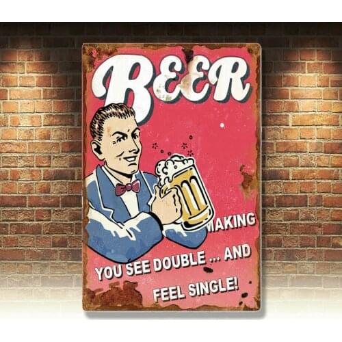 Metal Tin Sign beer making you see double Bar Pub Home Vintage Retro Poster