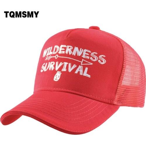 TQMSMY Summer WILDERNESS SURVIVAL Cotton Trucker Hats Men Baseball Cap Printed Letter Mesh Cap Hats For Women Caps Bone TMA08