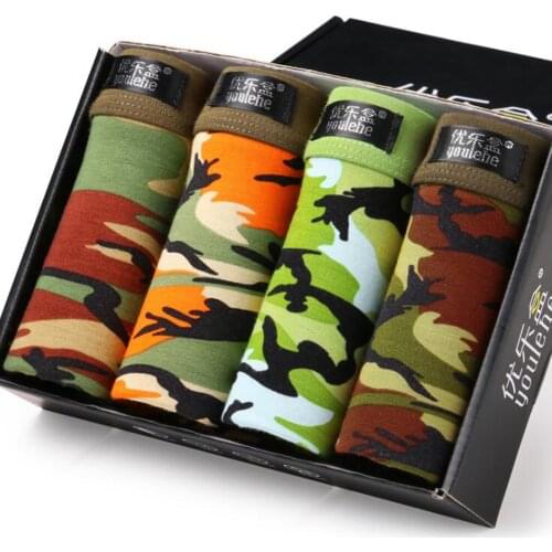 Underwear Men Sexy Camo Boxer Shorts Breathable Modal Convex Crotch Brand Boxers HommePrint Cueca Camouflage Boxershorts 4Pcs