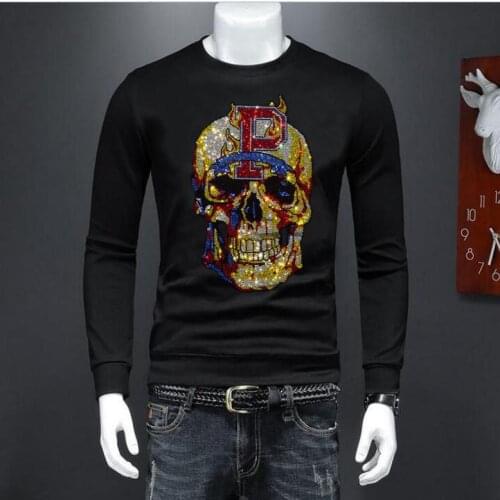 Winter new Rhinestones Sweatshirt Men Streetwear Fashion Slim good quality Cotton O Neck long Sleeve hoodies Plus Size 5XL