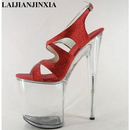 New 20cm ultra high heels sandals open toe glitter wedding shoes platform cheongsam shoes 8 inch Clear formal dress Dance Shoes