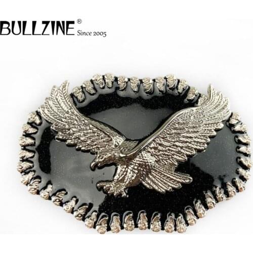 The Bullzine wholesale Eagle belt buckle with skulls with silver finish FP-01228 with 4cm width loop