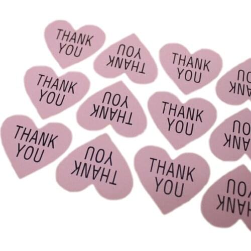 Wholesale Thank You Romatic Pink Heart Shape Paper Seal Label Sticker for Handmade Products Package 1200pcs/lot Free Shipping