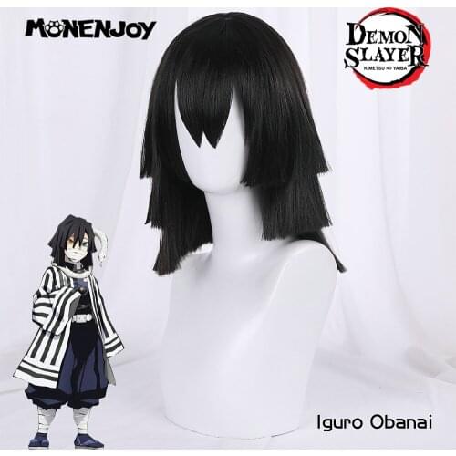 Monenjoy Demon Slayer Iguro Obanai Cosplay Wig Black Triple layered hairstyle Cos Hair