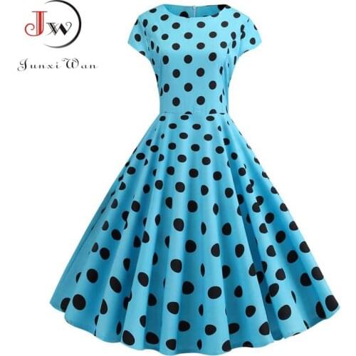 Summer Short Sleeve Polka Dot Dress Women Elegant Work Office Casual Print A-Line Vintage Dress Big Swing Rockabilly Vestidos