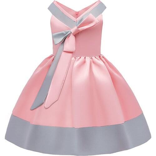 3-10yearNew pleated skirt bow Princess Dress summer pink princess sleeveless dress graduation ceremony girls wedding dress