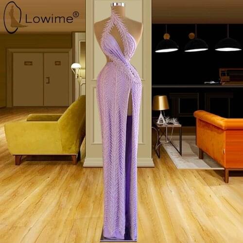 Luxury Heavy Beading Purple Mermaid Evening Dresses with Sexy High Slit 2021 Formal Wedding Party Gowns Custom Made
