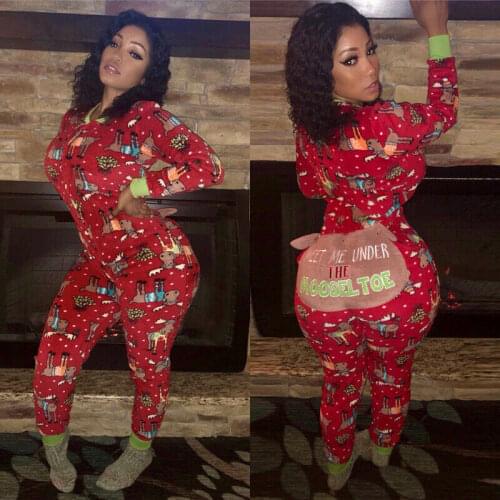 Christmas Pajamas Womens Winter Print Fleece Warm Long Sleeve Sleepwear Cute Zipper Up Nightwear Xmas Suits