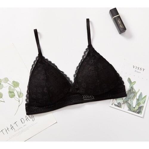 Sexy Women Wirefree Lace Bra With Replaceable Chest Pad Fashion French Triangular Underwear Bras Casual Summer Thin Brassiere