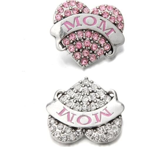 Heart Snap Jewelry Love MOM 18mm Ginger Snap Button Jewelry Rhinestone Snap DIY Snap Bracelets Mother Gift