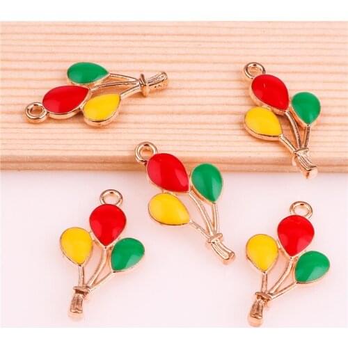 10pcs/lot 23*13mm Alloy Enamel Drop Oil Three-color balloon golden Pendant Findings Charms for DIY Necklace Accessories Making