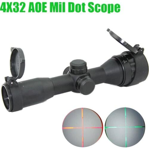 Tactical 4X32 AOE Red and Green Illuminated Mil Dot Rifle Scope Hunting Airsoft Compact Scope