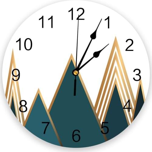 Triangular Mountain Shape Print Wall Clock Wall Art Silent Non ticking Round Wall Watch for Home Decortaion Best Gift