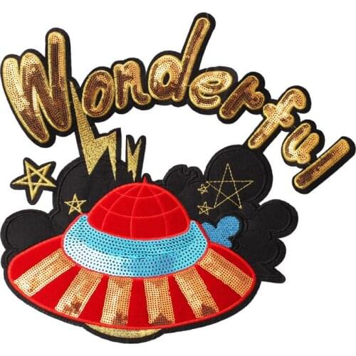 GUGUTREE embroidery Sequins big ufo patches wonderful patches badges applique patches for clothing ZK-43