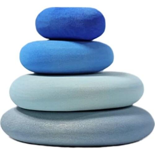 Superior Quality Children Wooden Rainbow Flat Stone Stacking Game Building Block Kids Creative Educational Toys Block