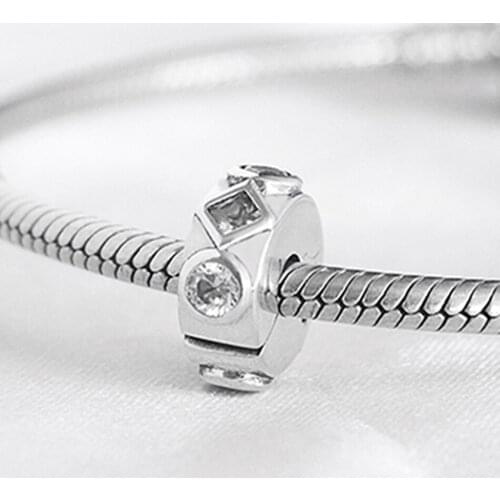 S925 DIY Jewelry Timeless Clear CZ Clips Stoppers Charm fit Lady Bracelet Bangle