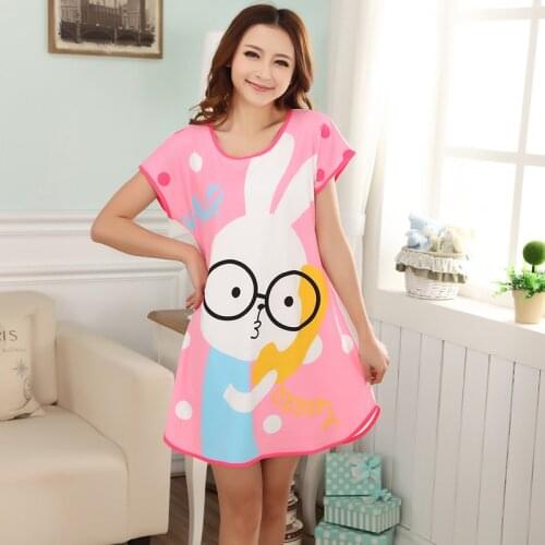 Women Print Cartoon Sexy Sleepwear Round Neck Lingerie Cute Nightdress Nightwear Thin Summer Female Underwear Nightie Homewear