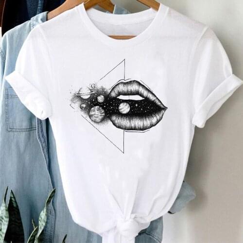 T-shirts Women Fashion Cute Printing Space Universe 90s Short Sleeve Clothes Stylish Tshirt Top Lady Print Sexy Tee T-Shirt