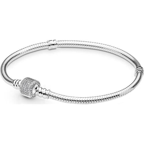Fashion European CZ S925 Silver Bracelet Snake Chain Bangle Fit Original Charm Bracelets for Women DIY Jewelry Making