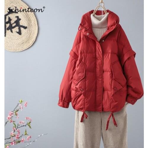 Schinteon Women Down Jacket Korean Style Autumn Winter Casual Loose Over Size Coat Warm Outwear 2021 New