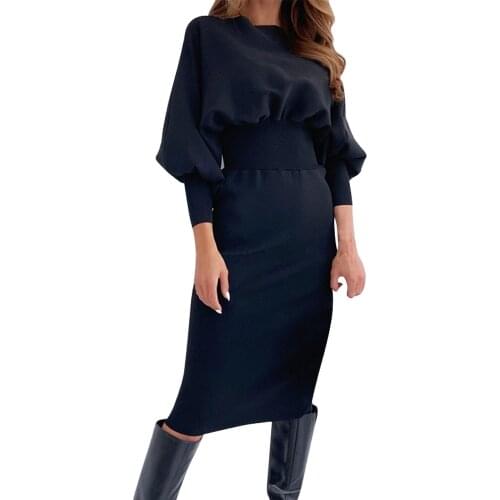 New Arrival 2020 Autumn Dresses Women Slim Solid Bodycon Pencil Office Lady Dress Fashion Casual Midi Black Pink Dress Vestidos