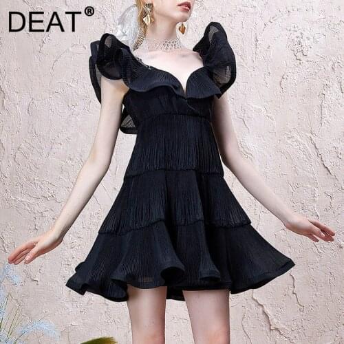 [DEAT] 2021 Summer New Fashion Tide Square Collar High Waist Sleeveless Solid Color Temperament Elegant Dress Women 13Z1041