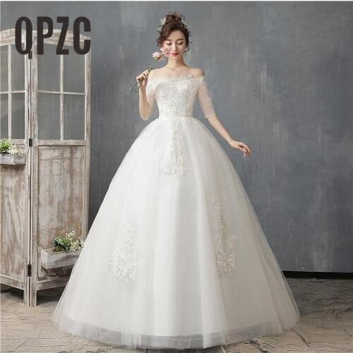 Fashion Gold Lace Boat neck Half Sleeve Off Shoulder Wedding Dress 2020 Vestido De Noiva Plus Size Bridal Frock Robe De Mariage