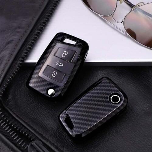 1Pc Carbon Fiber Look Car Key Chain Case fob Cover Shell For Skoda Octavia A5 Fabia Volkswagen Polo Golf Passat Ibiza Leon