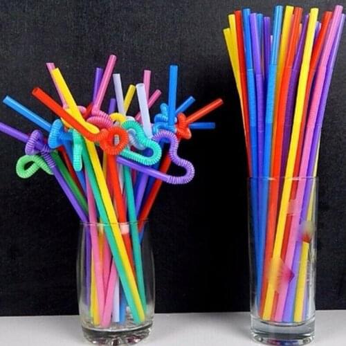 100Pcs Extra Long Flexible Plastic Drinking Straws Party Bar Drinking Supplies