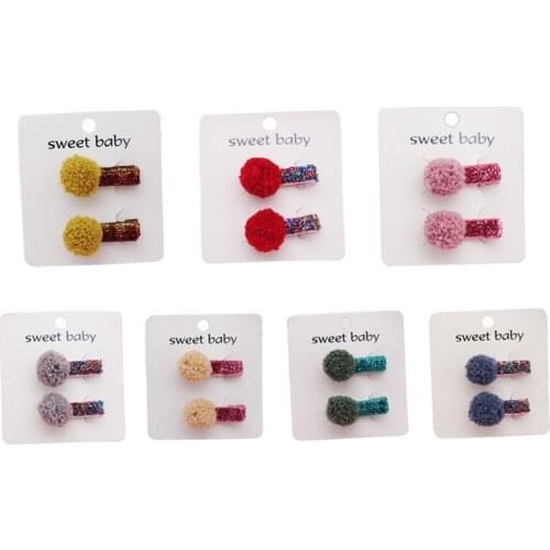 2Pcs Baby Headbands for girls Kids Infant Hairpin Baby Girl Sequin Band Barrettes Plush Ball Hair Clip Set