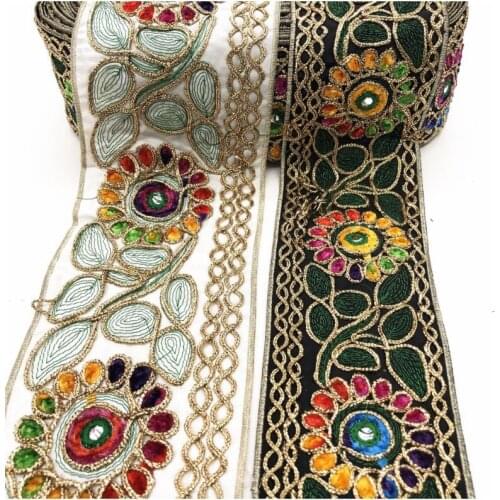 2 yards Retro Gold Sequins Lace Trims Embroideried Flower Webbing Tapes Clothes Bag Decorative Lace Trims DIY Sewing Accessories