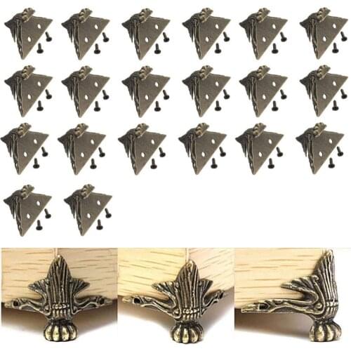 20 PCS Antique Brass Wood Case Jewelry Chest Storage Box Feet Leg Corner Protector