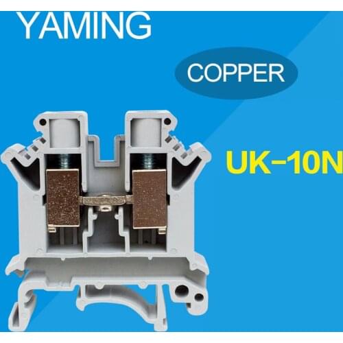 50PCS UK-10N Lug plate Wire Terminal Block Row Connector DIN Rail Universal Terminal Blocks Screw Type UK10N Phoenix