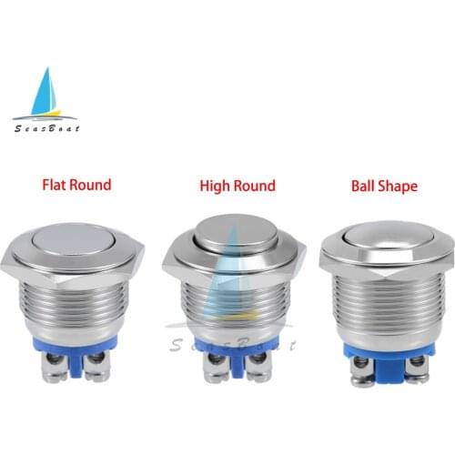 5A/250VAC 16mm IP67 Push Button Starter Switch High/Flat/Ball Shape Round Momentary Stainless Steel Plated Brass Button