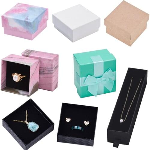 Pandahall 6pcs Jewelry Cardboard Boxes for Necklace Bracelet Earrings Gifts packaging,Satin Ribbon Sponge Rectangle Box Gift F95