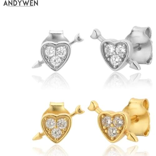 ANDYWEN 925 Sterling Silver Heart Love Zircon Stud Earring Piercing Rock Punk Wedding Gift Valentiens Gift 2021 Tiny Pendiente