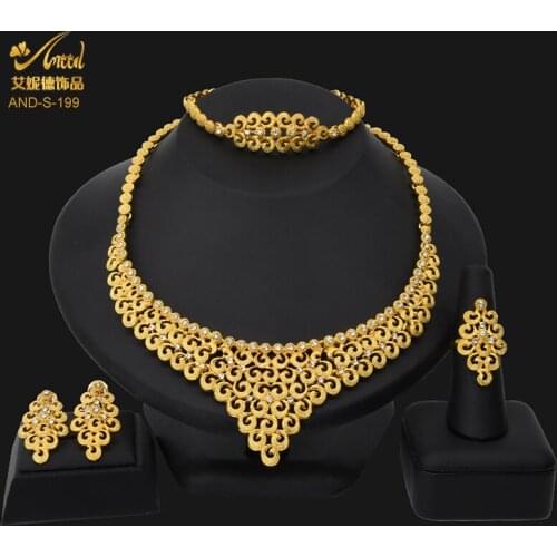ANIID Jewelery Sets Necklace Wedding Bracelets Dubai Gold Women Fashion Ring Circle Nigeria Simple Original Alloy Wholesale 24k
