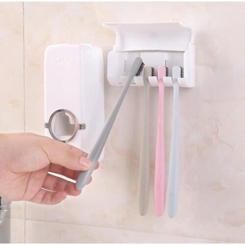Automatic Toothpaste Dispenser Dust-proof Toothbrush Holder Wall Mount Storage Rack Bathroom Accessories Set Squeezer