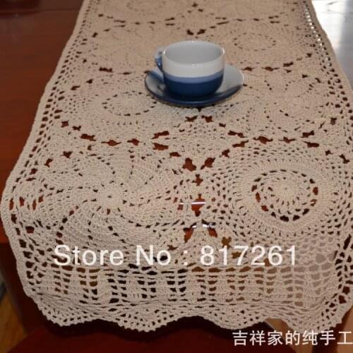 Free shipping white and beige new design lace flowers table runner for wedding decoration table runner scarf cape stain table