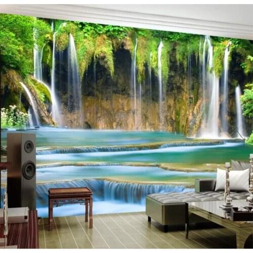 Wellyu Custom large wallpaper 3D photo murals water wealth waterfall stereo scenery living room TV background wall paper mural