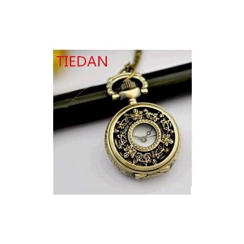 Antique bronze March flower Hollow out fashion quartz pocket watch necklace Pendant clock free shipping