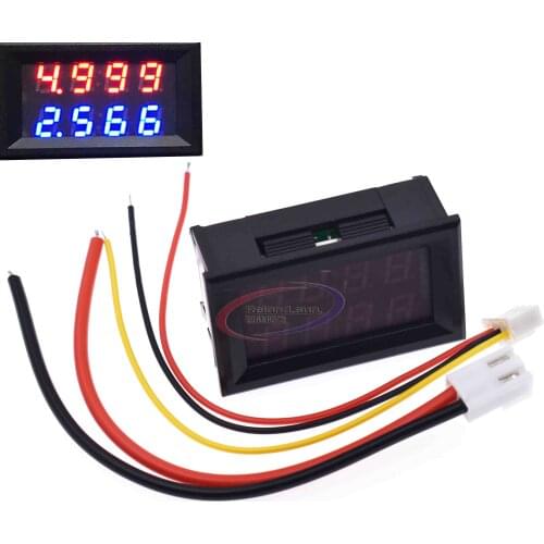 0.28 Inch Digital DC Voltmeter Ammeter 4 Bit 5 Wires DC 100V 10A Voltage Current Meter Power Supply Red Blue LED Dual Display