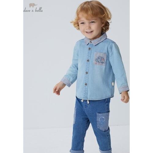 DBX18389 dave bella autumn fashion baby boys cartoon shirts infant toddler tops children high quality clothes