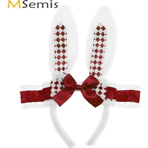 Women Naughty Kawaii Maid Headband Japanese Style Rabbit Ears Plush Hair Hoop Sexy Cosplay French Maid Animal Headwear Accessory