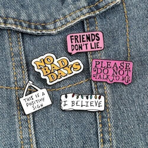Cartoon Positive Slogan Enamel Pins Dialog Frame Brooches Cute Funny Fashion Jewelry For Friends Kids Gifts Denim Jackets Badges